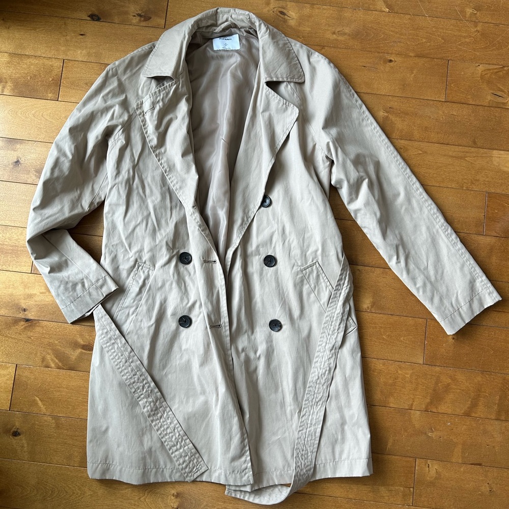 Old Navy Beige Double-Breasted Trench Coat